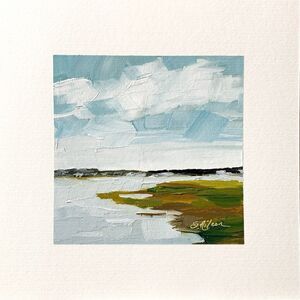 8x8 Original Oil Painting Maine Salt Marsh Landscape New England Coastal Signed